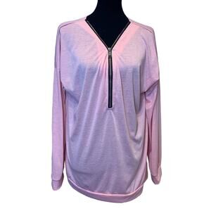 NWT Sumhoo XXL Pretty Pale Pink Lightweight Long Sleeve Neckline Zipper Top